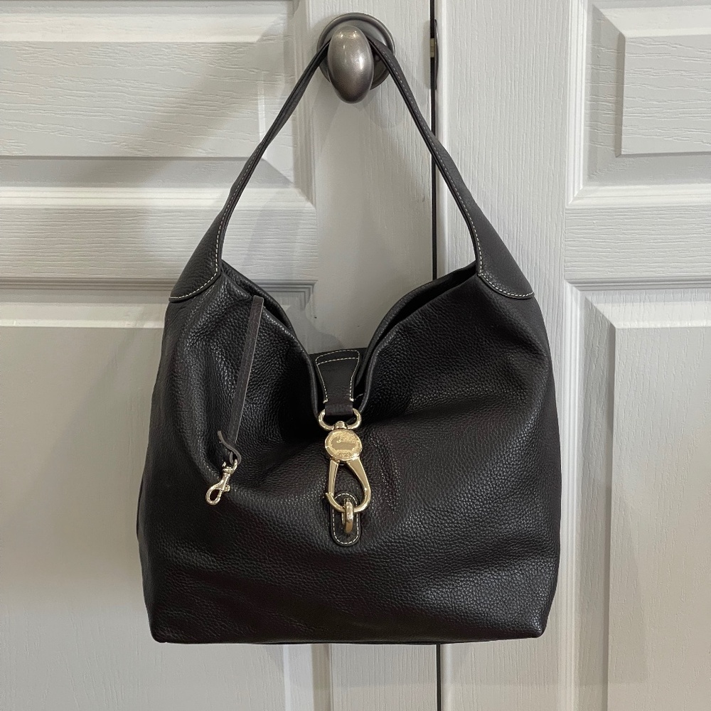 💗 NWT Dooney & Bourke Belvedere T’Moro Brown PebbleGrain Leather Logo Lock Hobo